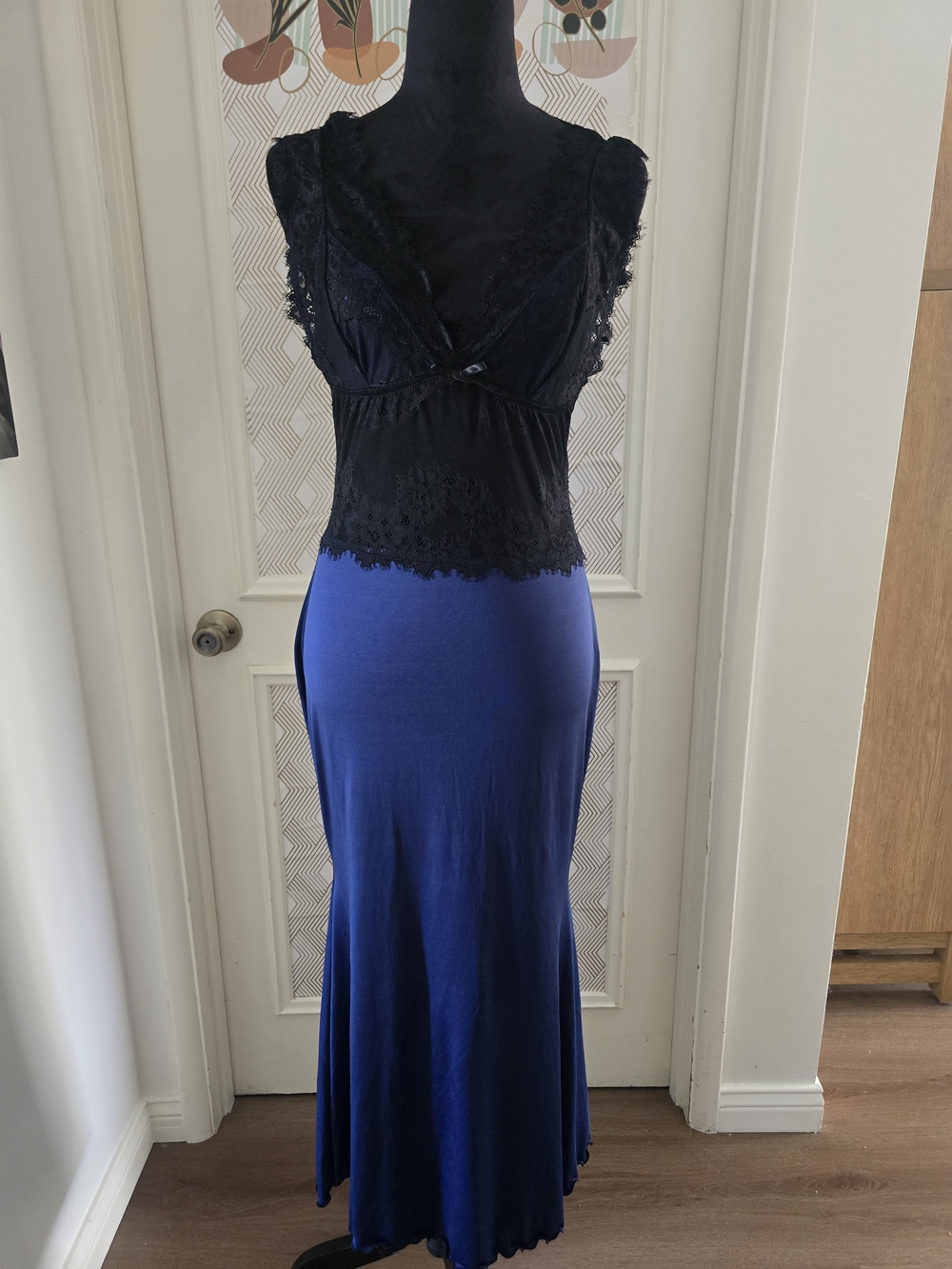 Black Lace 2 Tone Nightgown with Sapphire Blue Bottom